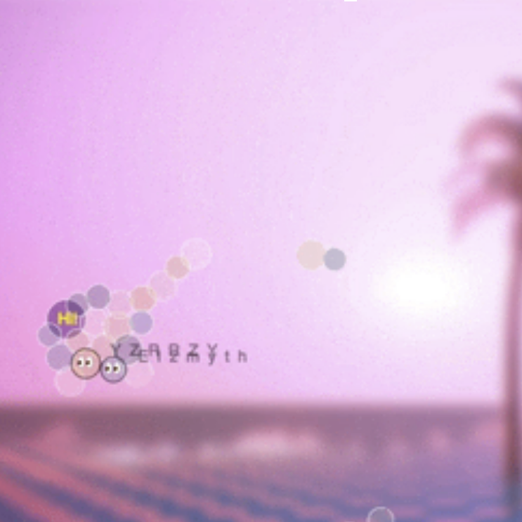 A picture showing ambiently-floating blobs, occassionally saying 'hi!'