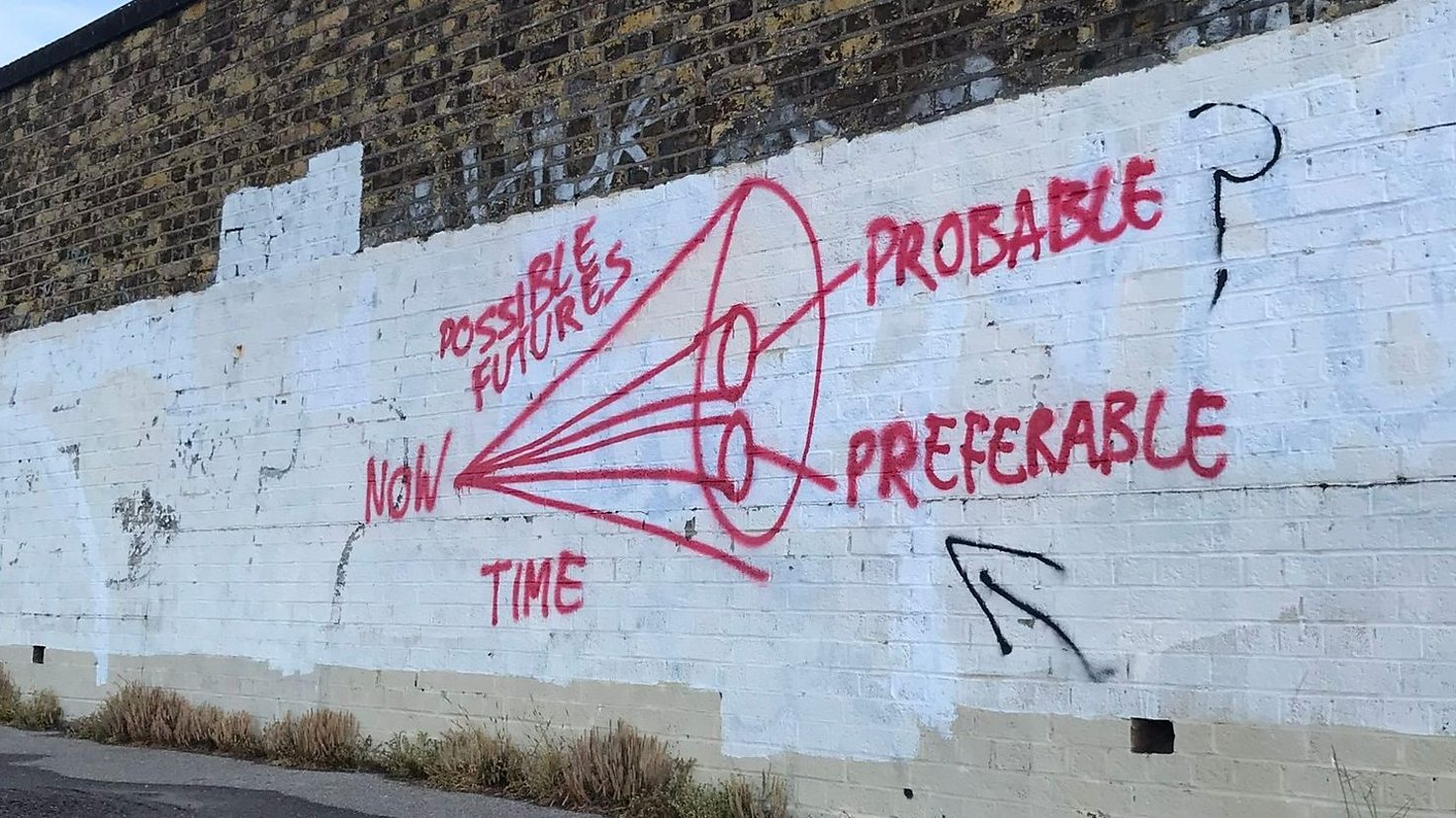 The futures cone, as displayed in graffiti on a wall
